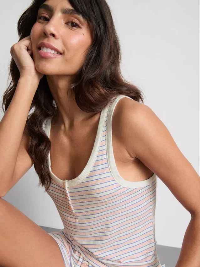 Randig, ribbad pyjamasar-cami-top