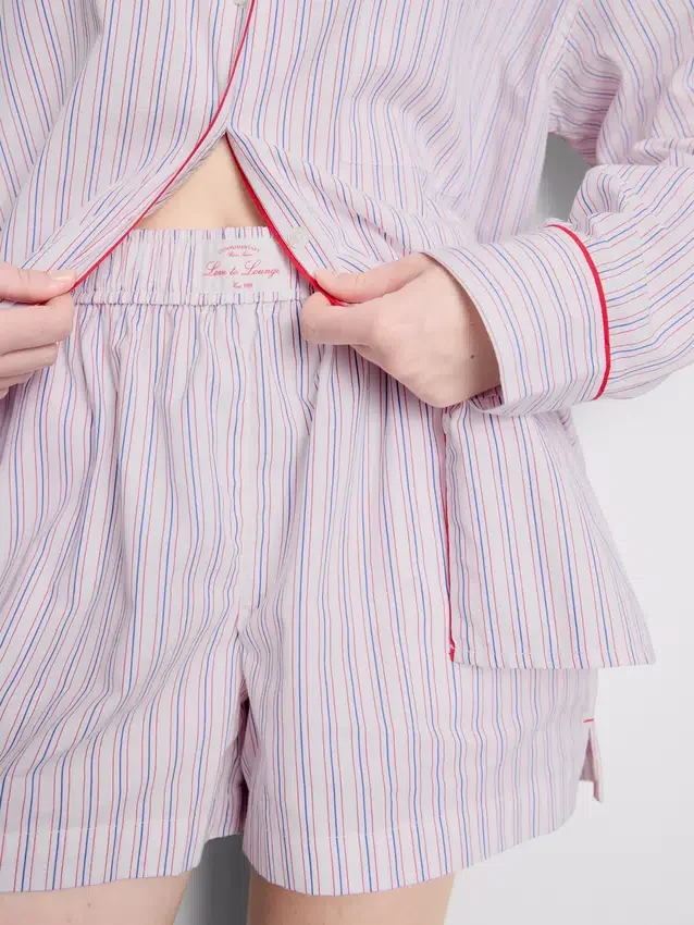 Randiga pyjamasar-shorts i bomull