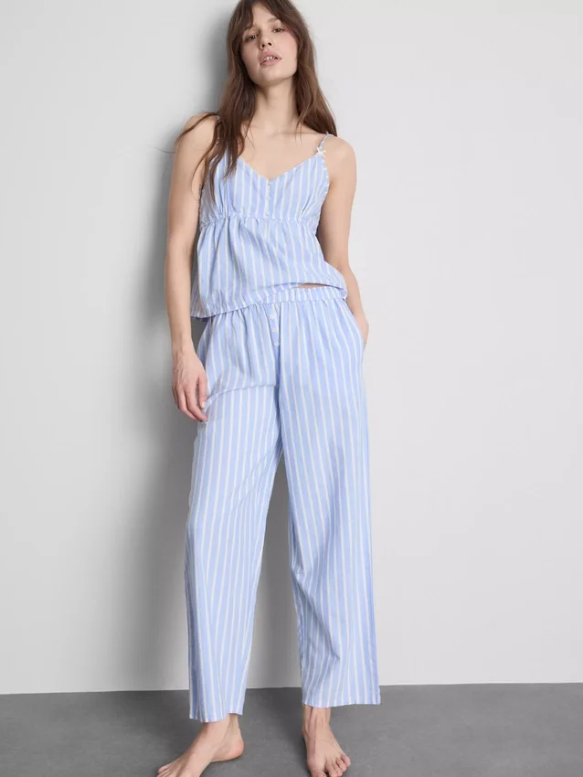 Randiga pyjamasbyxor i bomull i oxford-stil