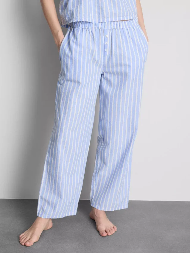 Randiga pyjamasbyxor i bomull i oxford-stil