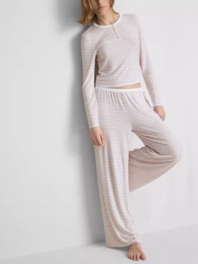 Randiga pyjamasbyxor med ribbad kant