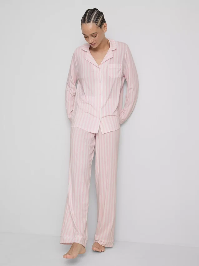 Randige pyjamasar i jersey i boyfriend-stil