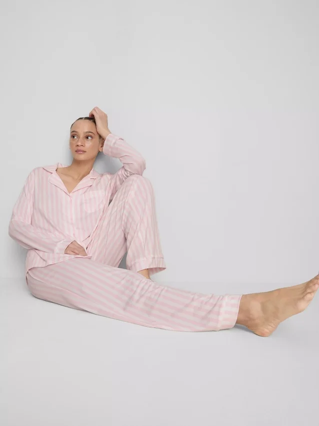 Randige pyjamasar i jersey i boyfriend-stil