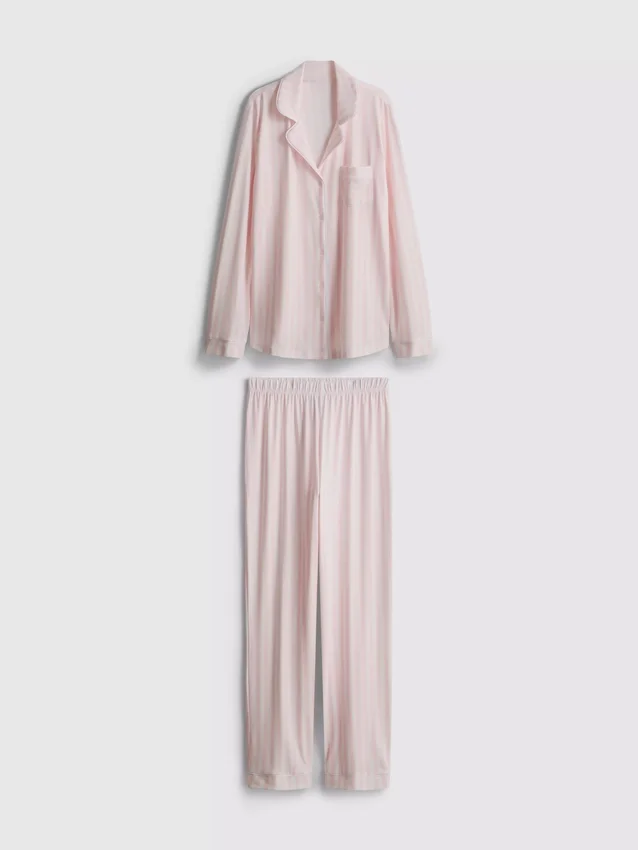 Randige pyjamasar i jersey i boyfriend-stil