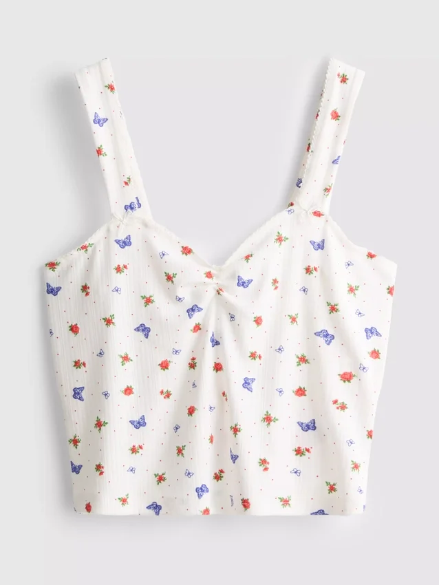 Ribbad pyjamasar-cami med fjärilsmönster