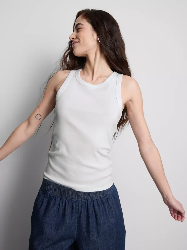 Ribbad racerback-linne med hög bomullshalt