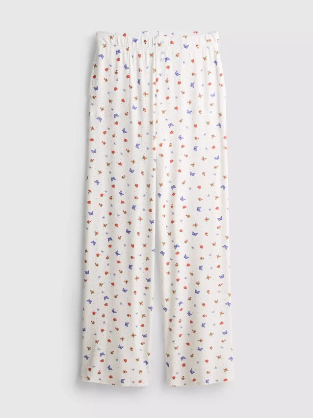 Ribbade pyjamasbyxor med fjärilsmönster