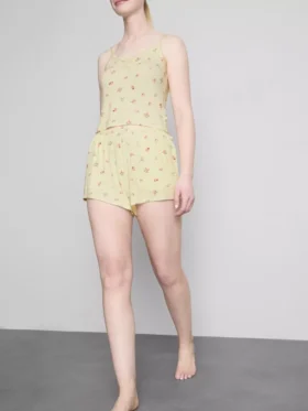 Ribbade pyjamashorts med blommönster