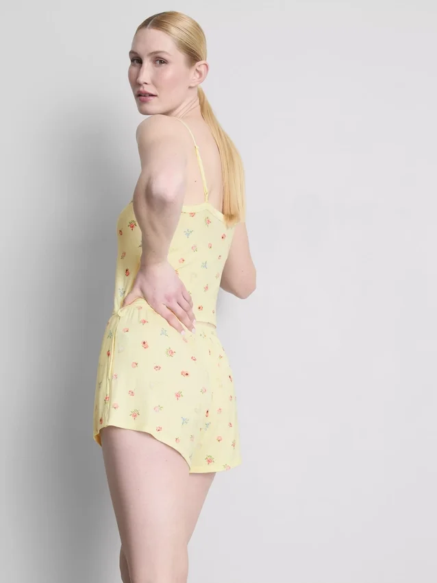Ribbade pyjamashorts med blommönster