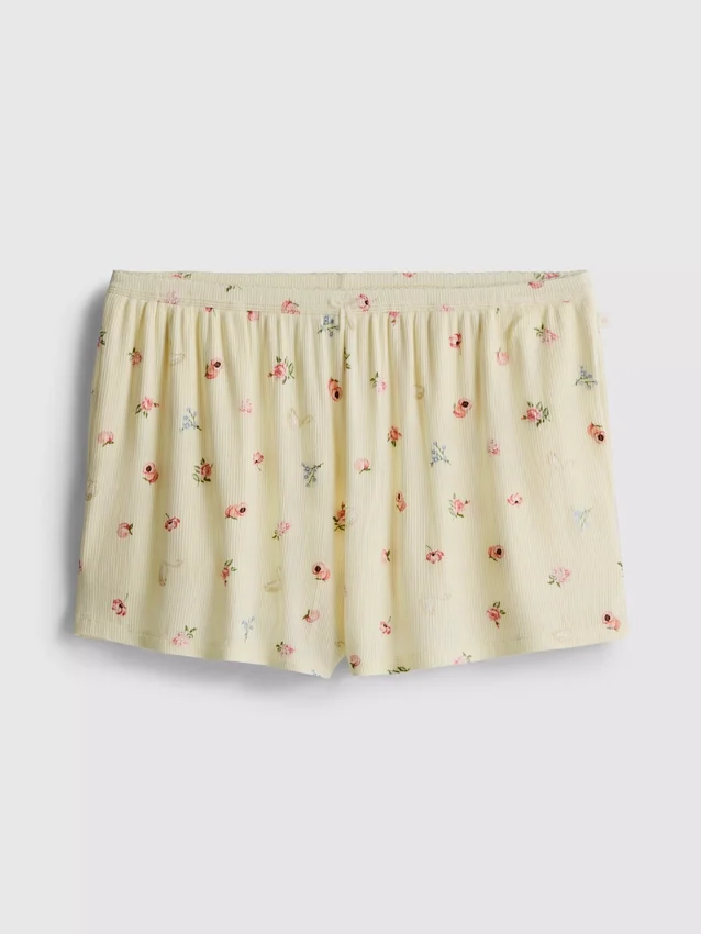 Ribbade pyjamashorts med blommönster