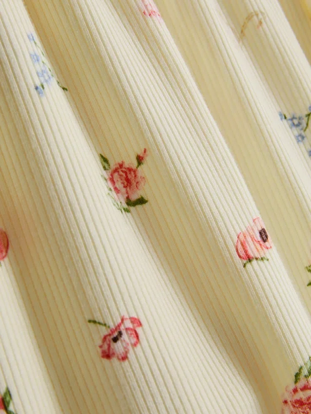 Ribbade pyjamashorts med blommönster