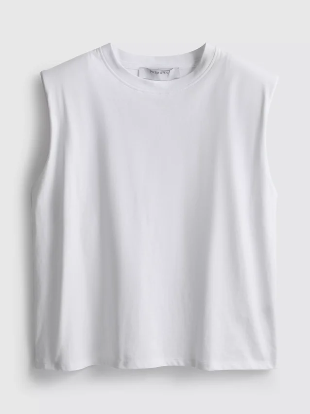 Ärmlös T-shirt med vadderade axlar