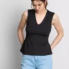 Ärmlös topp med V-ringning och peplum