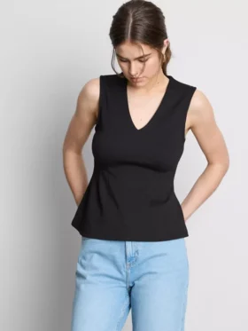 Ärmlös topp med V-ringning och peplum
