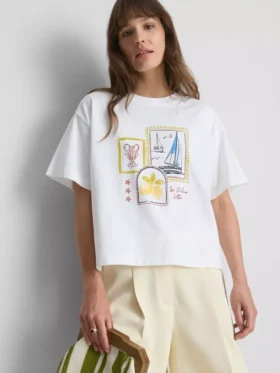 Rät skuren T-shirt i bomull med tryck