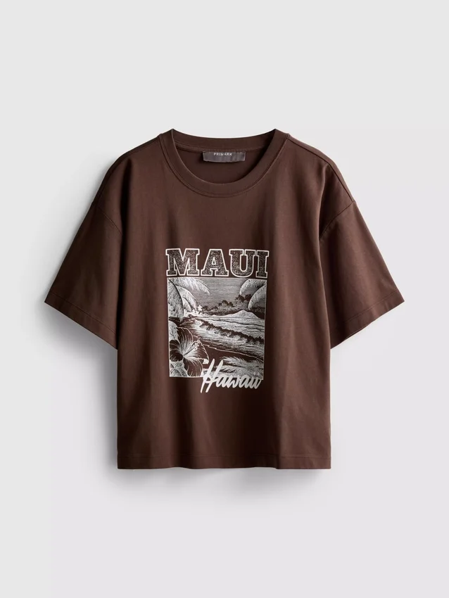 Rät skuren T-shirt i bomull med tryck