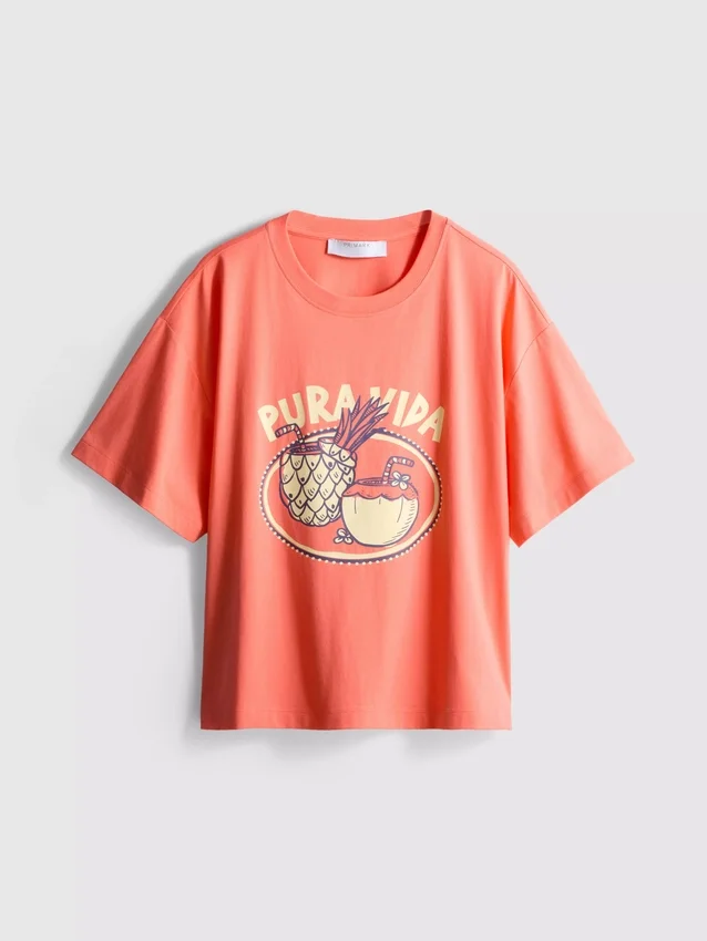 Rät skuren T-shirt i bomull med tryck