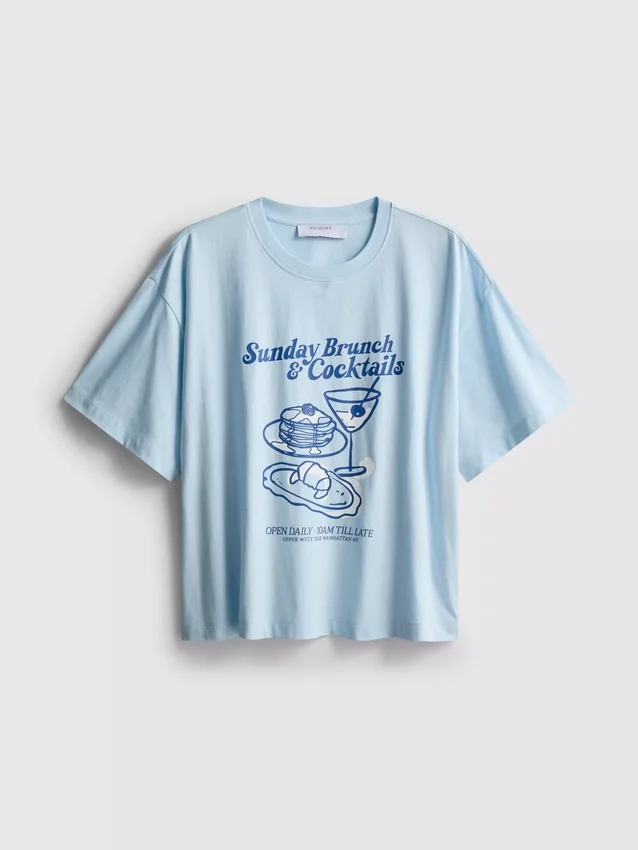 Rät skuren T-shirt i bomull med tryck