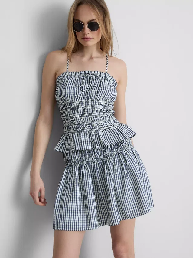 Rynkad peplum-cami-top i gingham