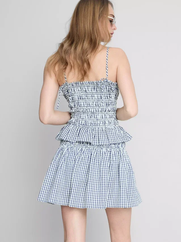 Rynkad peplum-cami-top i gingham