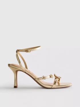 Sandaler med bred passform, blommönster och strass på klacken