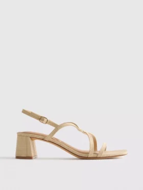 Sandaler med bred passform, raffia-kant och blockklack