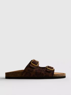 Sandaler med fotbädd, dubbla remmar och leopardmönster