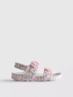 Sandaler med tryckt rem och dubbla spännen