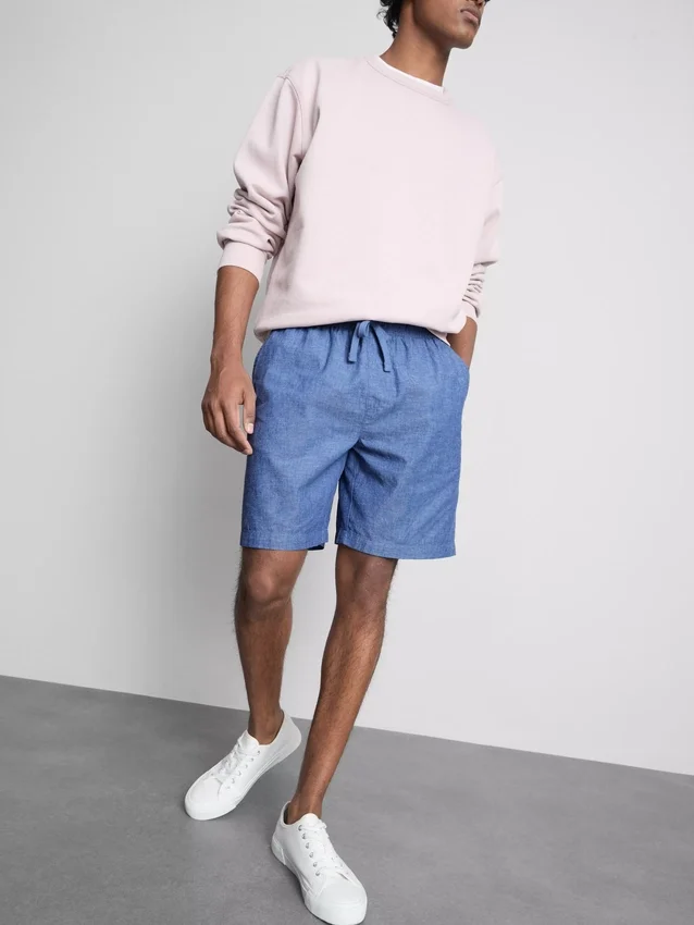 Shorts i linneblandning med dragsko