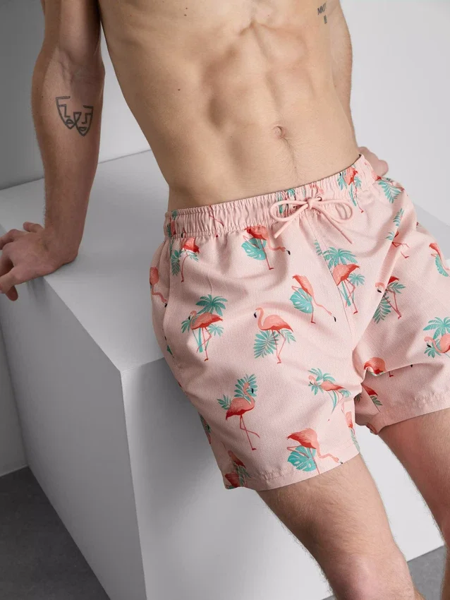 Strandshorts med flamingomönster