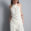 Strukturerad halterneck-top med knappar
