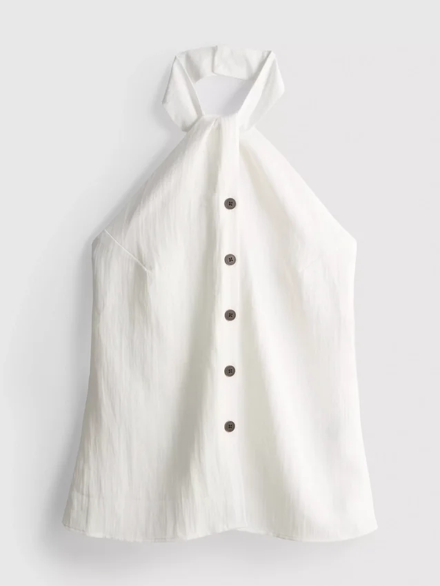 Strukturerad halterneck-top med knappar
