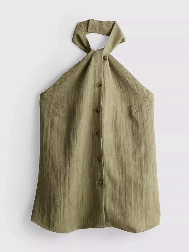 Strukturerad halterneck-top med knappar