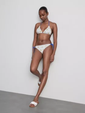 Strukturerad triangel-bikinitopp med citronmotiv