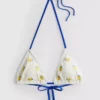 Strukturerad triangel-bikinitopp med citronmotiv