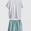 Strukturerat kort pyjamas-set med shorts