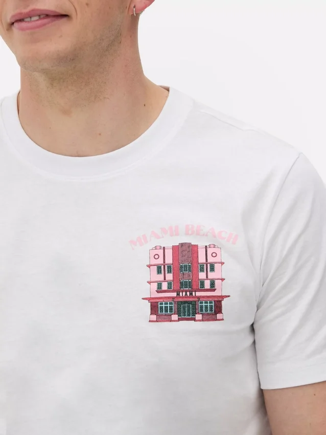 T-shirt med illustrationer af hus i Miami Beach