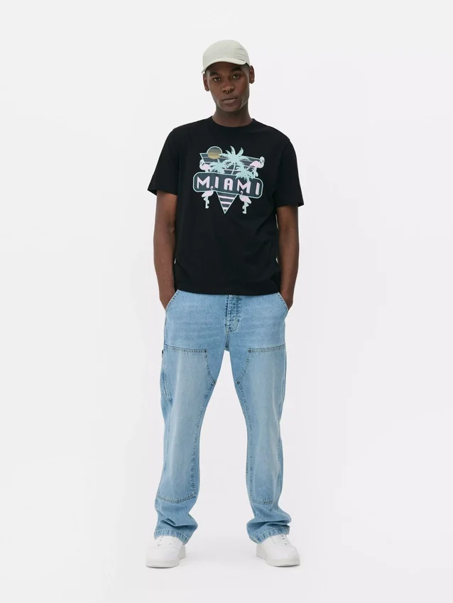 T-shirt med neonfärgad Miami-grafik