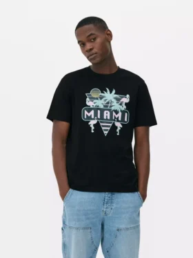 T-shirt med neonfärgad Miami-grafik