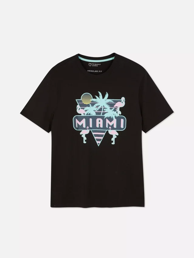 T-shirt med neonfärgad Miami-grafik