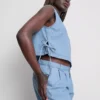 Tanktop i bomullsdenim med knytband i sidorna