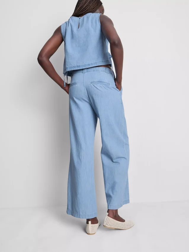 Tanktop i bomullsdenim med knytband i sidorna