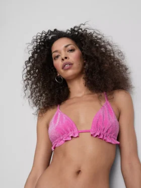 Triangelbikiniöverdel med glittrande volanger
