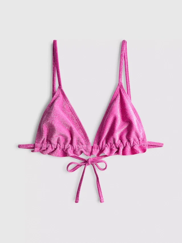 Triangelbikiniöverdel med glittrande volanger