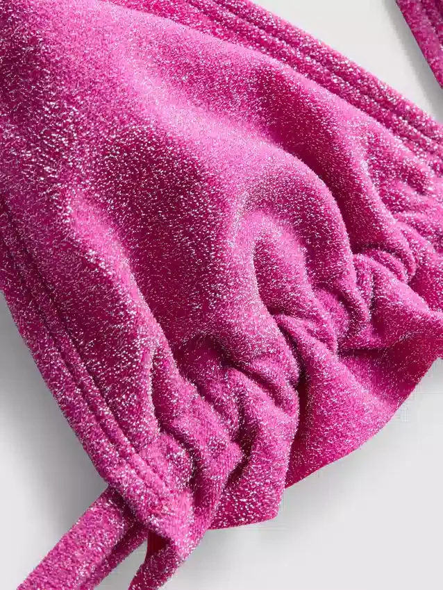 Triangelbikiniöverdel med glittrande volanger