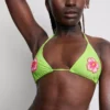Triangelbikiniöverdel med pärlbesatta blommor