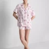 Tryckt pyjamasar i teddy-stil, boyfriend-modell, kort modell