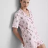 Tryckt pyjamasar i teddy-stil, boyfriend-modell, kort modell