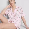 Tryckt pyjamasar i teddy-stil, boyfriend-modell, kort modell