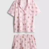 Tryckt pyjamasar i teddy-stil, boyfriend-modell, kort modell